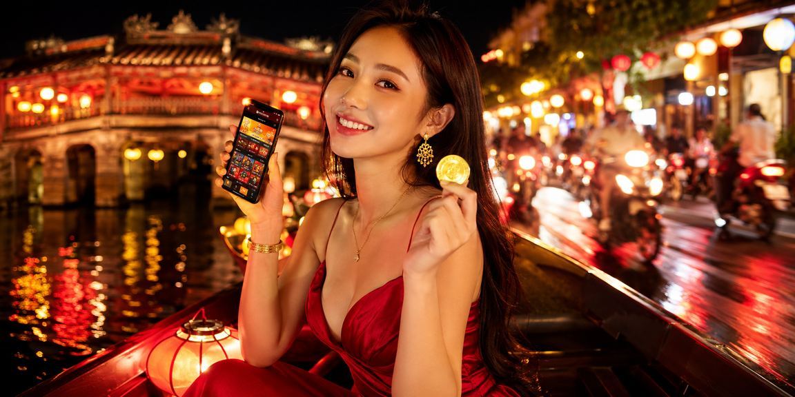 Người dùng Hội An xem tỷ lệ kèo thể thao trên điện thoại tại chợ đêm